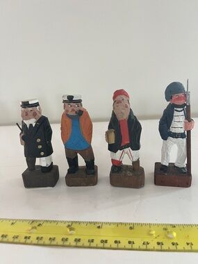 4,Hand-Carved Wood Nautical Figurine Set - Multicolor approx. 4.5 inches tall